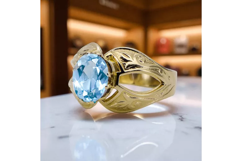 Aguamarina Oro amarillo de 14 quilates Anillo Artesanía vintage vrc135y